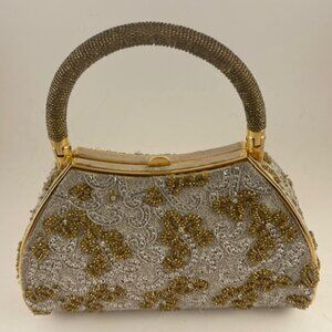 NINA GILL Paris Vintage Luxury hand embroidered evening handbag; snap enclosure.